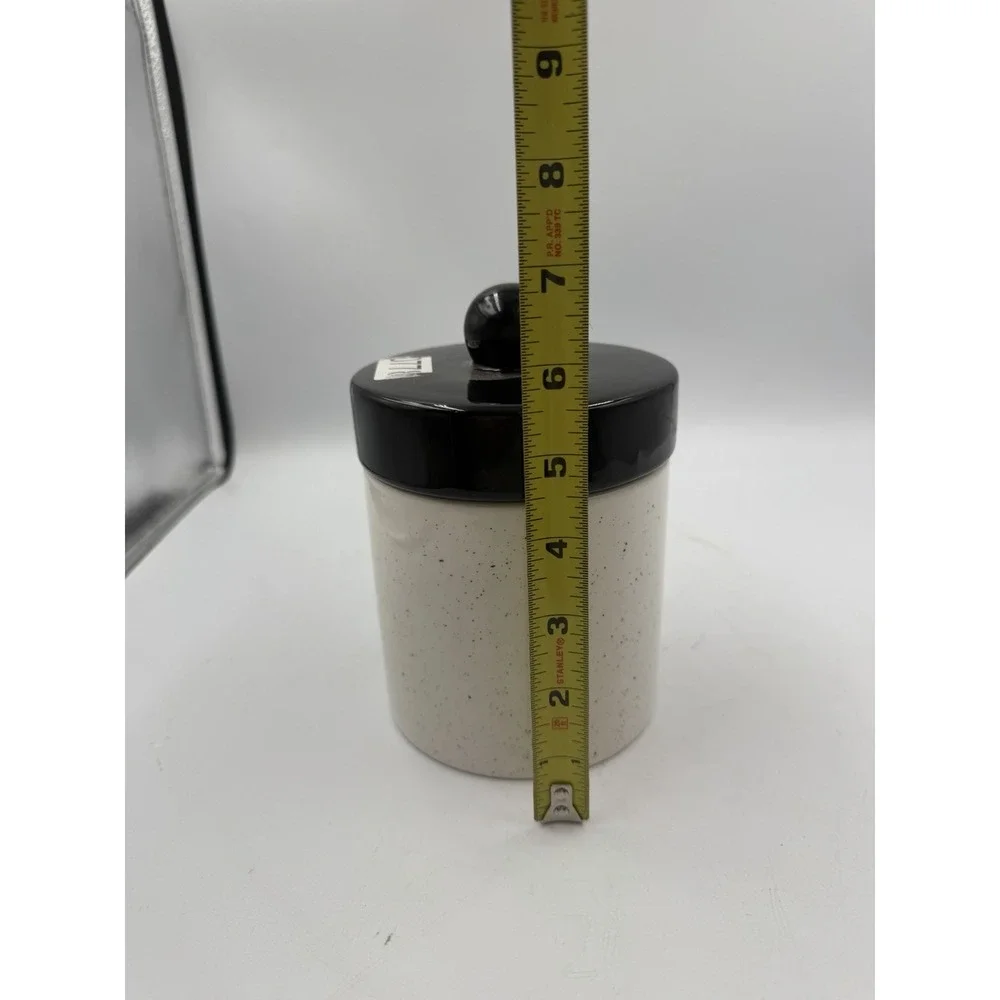 Stoneware Storage Canister Jar Black & Marble Ceramic Lid NWT